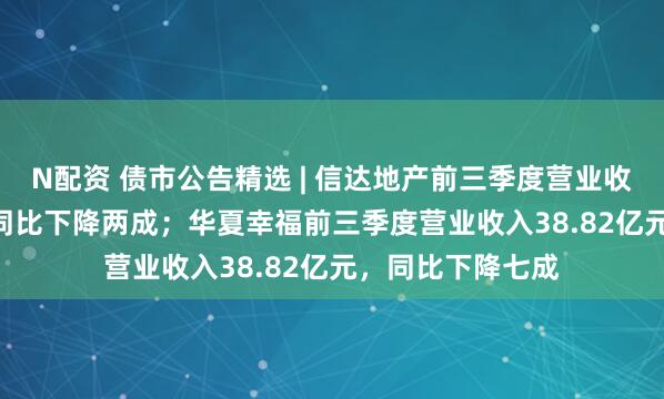 N配资 债市公告精选 | 信达地产前三季度营业收入26.92亿元，同比下降两成；华夏幸福前三季度营业收入38.82亿元，同比下降七成