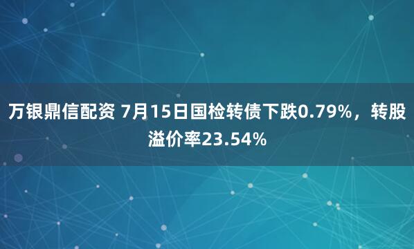 万银鼎信配资 7月15日国检转债下跌0.79%，转股溢价率23.54%